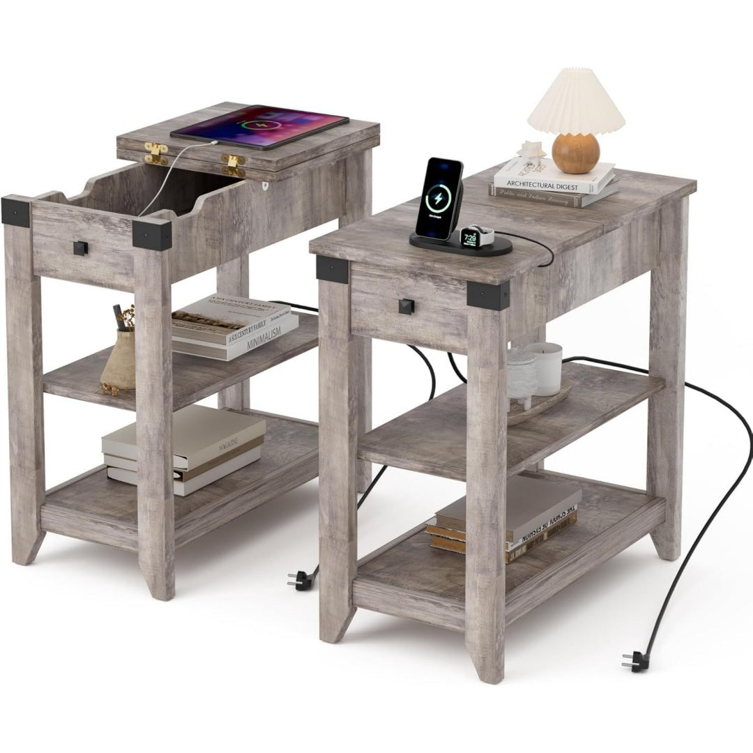 Grise table de chevet en acier 60 x 30 x 60.5 cm