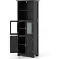 Meuble sur pied en verre trempe, gris fonce, capacite de rangement importante