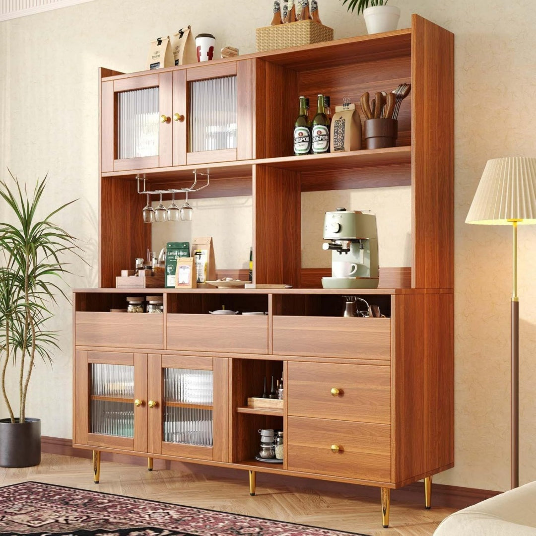 En verre buffet beige grand espace de rangement