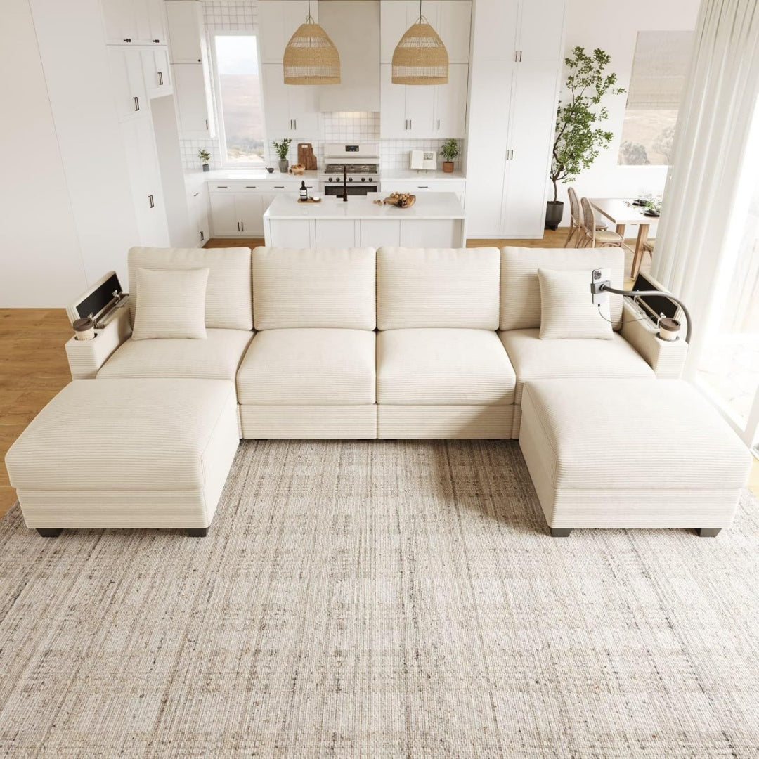 Discret canape gris clair rembourre en tissu design moderne