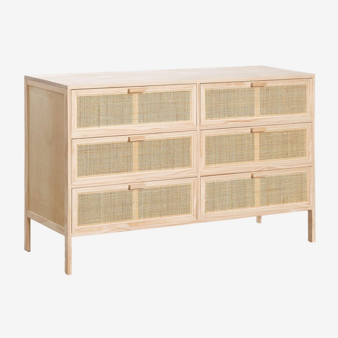 Coffre a tiroirs finition rotin beige