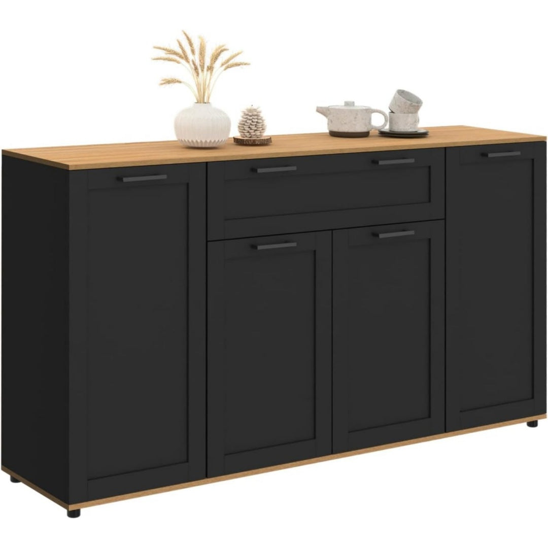 Rangement noir, enfilade a 4 portes 1 tiroir 1 etagere