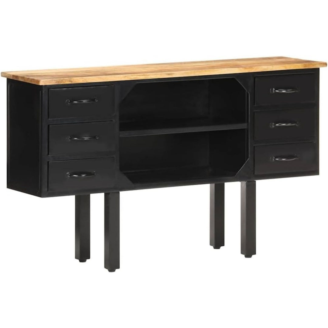 Buffet en bois massif, noir, industriel (30 x 110 x 65 cm)