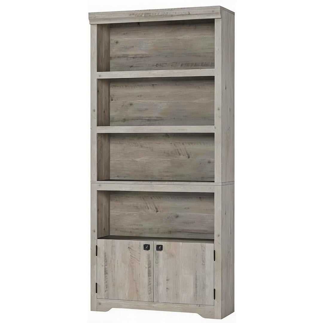 Rayonnage gris en panneau de particules dote de etageres et 2 portes