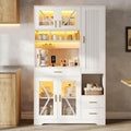 Buffet gris avec 5 portes et 3 tiroirs et eclairage LED