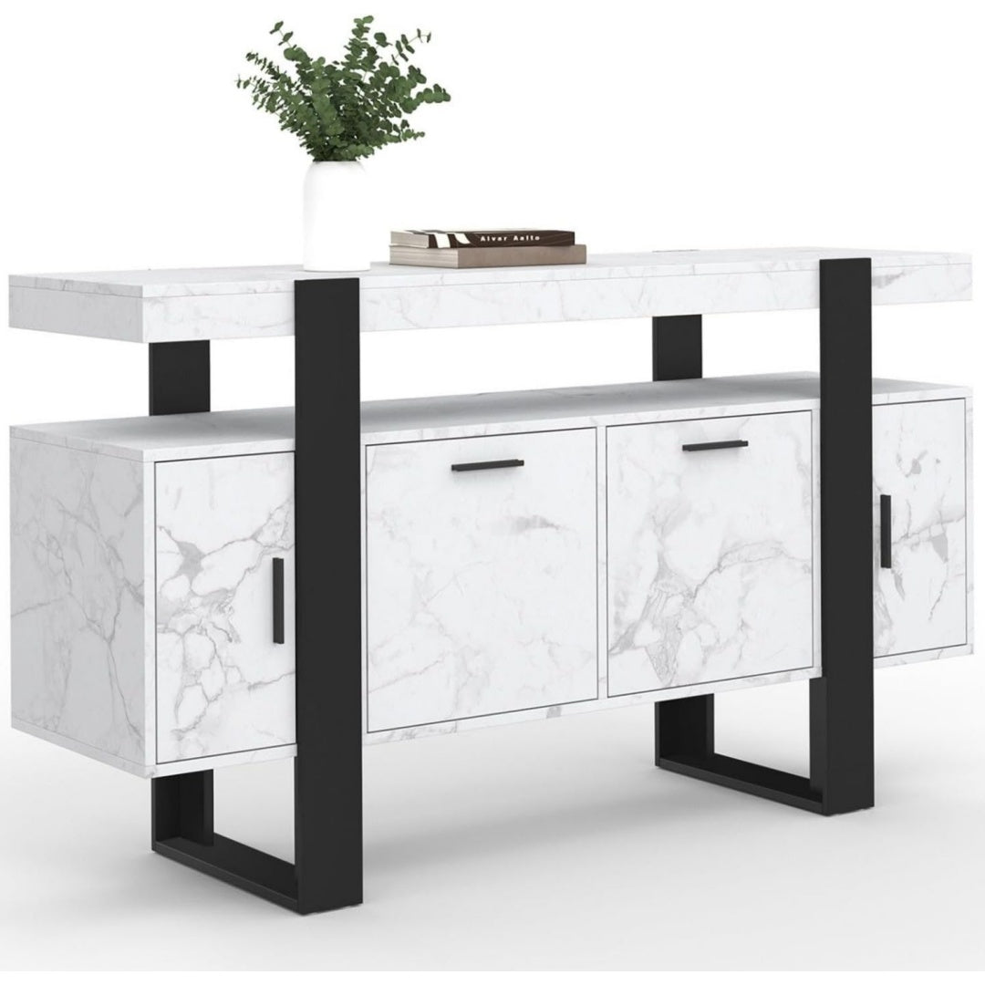 Credence gris clair a 4 portes 3 tiroirs materiau durable design moderne