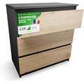 Meuble de rangement commode marron, trois tiroirs