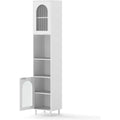 Bahut gris clair a 2 portes 2 etageres, verre et 35 cm