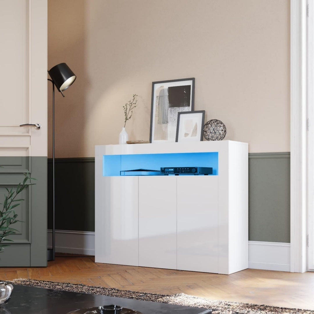 Gris clair enfilade esprit rustique 116 x 35 x 93 cm