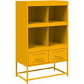 Buffet design epure, teinte orange, rangement optimise acier