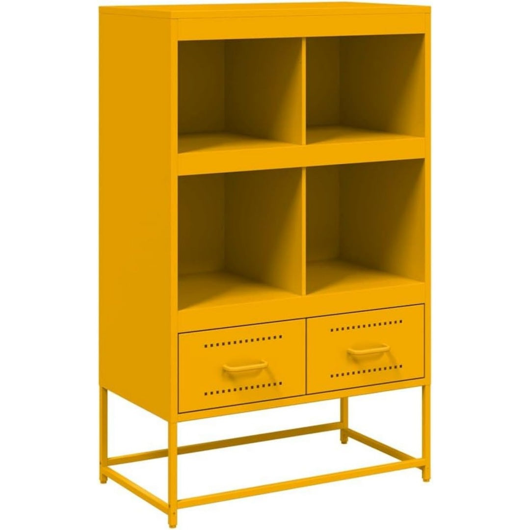 Buffet design epure, teinte orange, rangement optimise acier