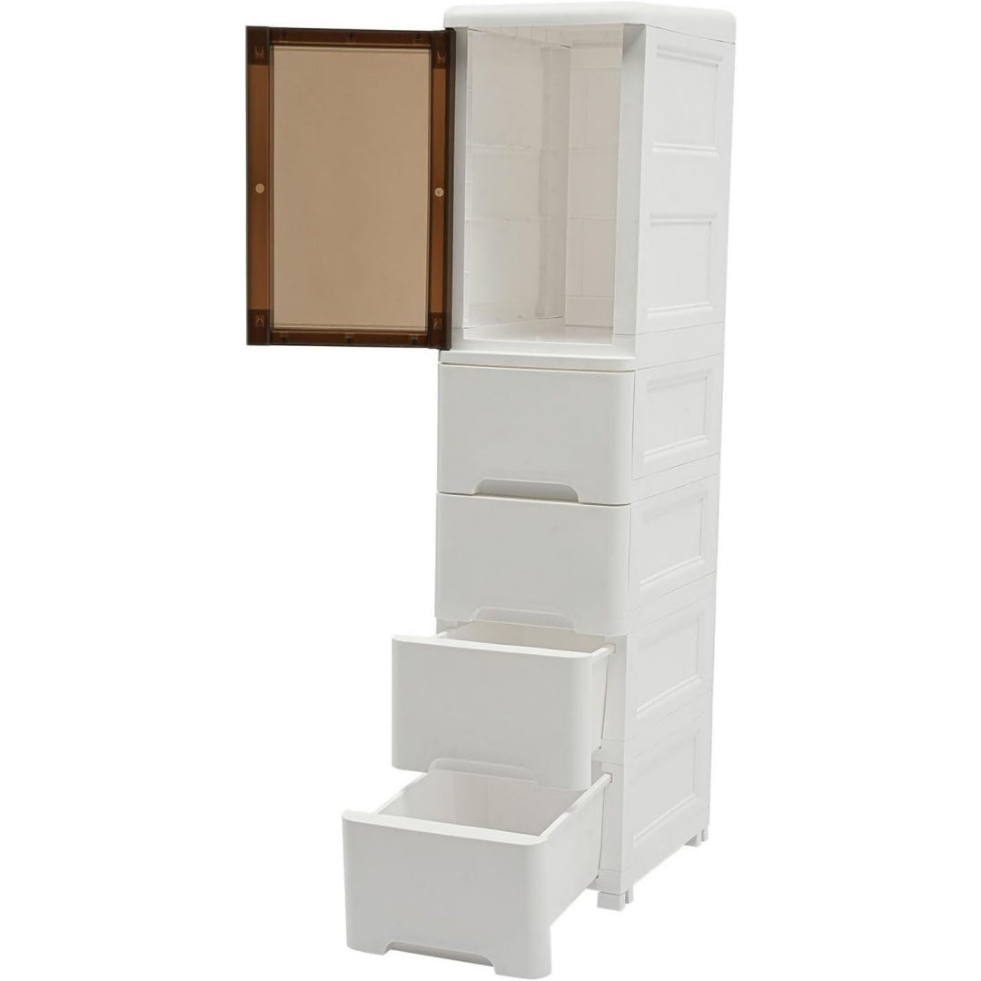 Gris clair ton bois, armoire a tiroirs style moderne