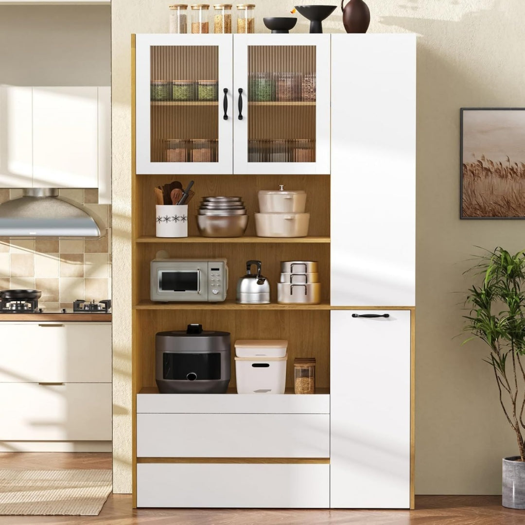 Buffet en verre gris, etageres modulables