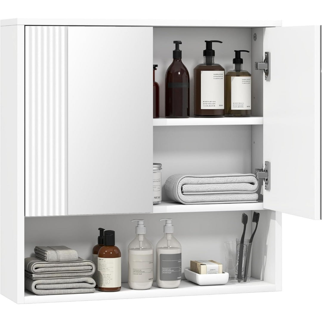 Rangement meuble suspendu, gris clair avec deux portes, etageres reglables