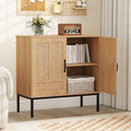 Buffet beige etageres reglables a 2 portes bois ingenierie