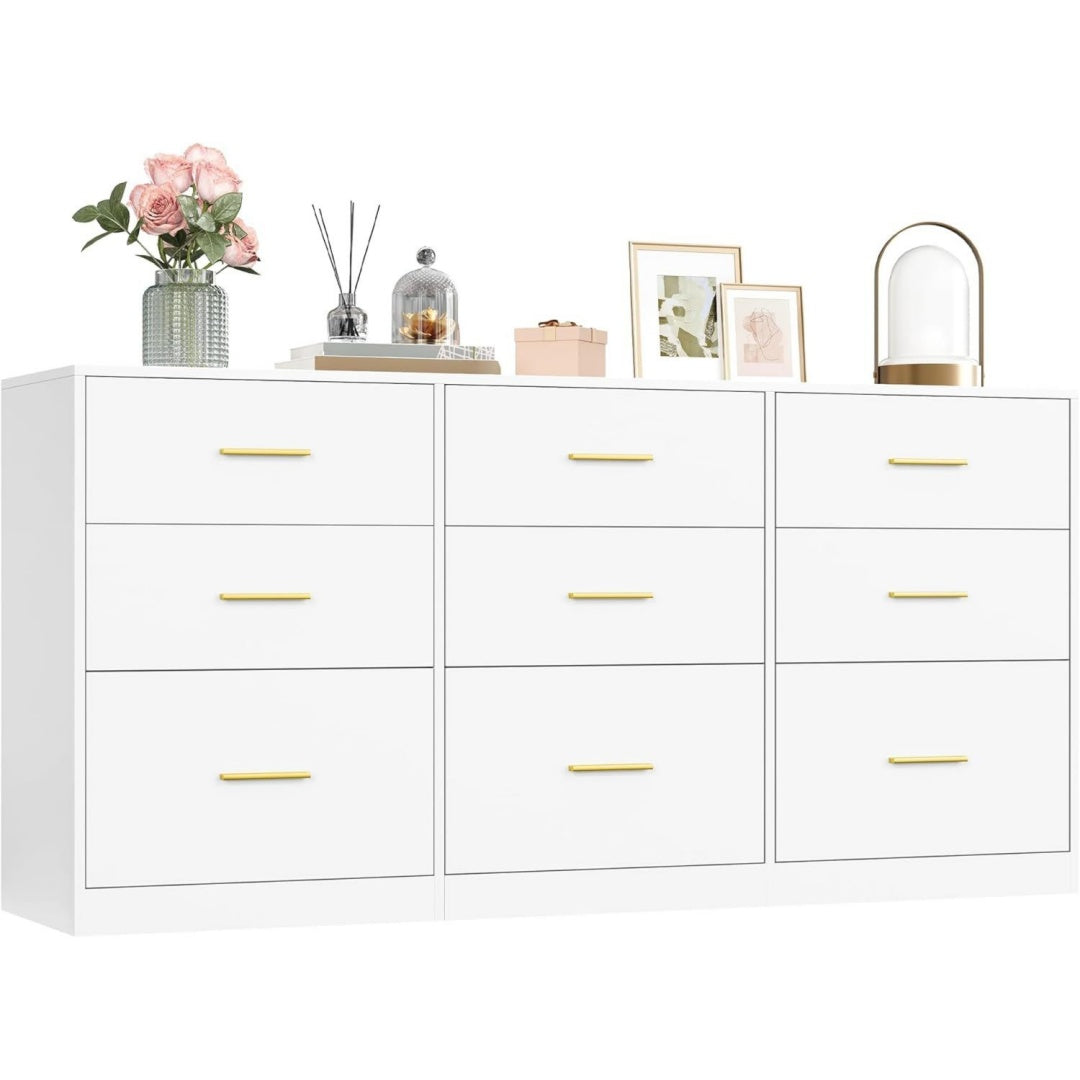 Commode haute gris clair tissu 160 cm, rangement design moderne