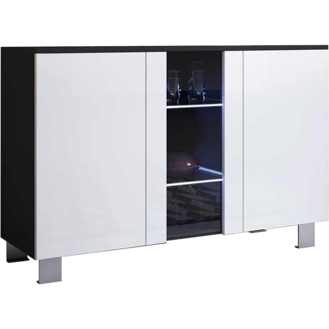 Buffet gris clair, trois portes, assemblage facile