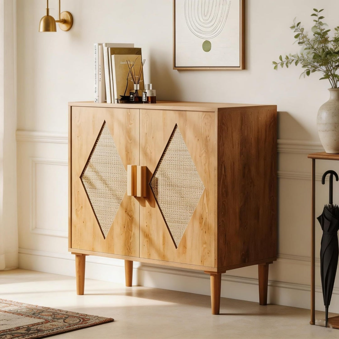 Intemporel, table roulante beige en bois gain de place