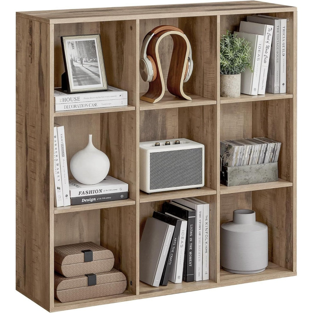 Bibliotheque etagere marron 9 etageres de rangement, materiau durable design moderne